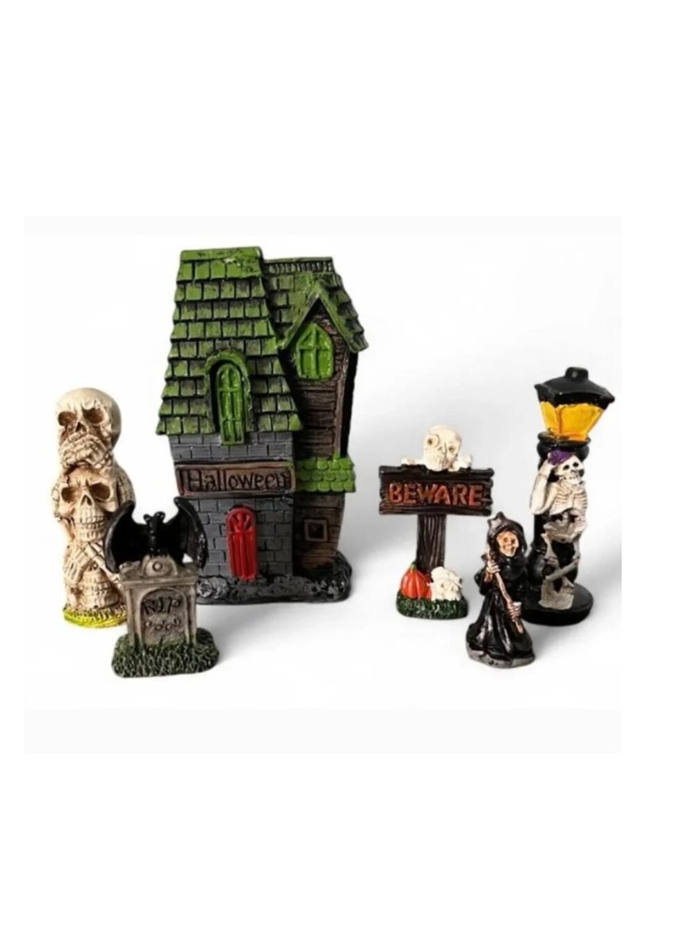 Halloween Fairy Garden 6 Pc Haunted House Skull Reaper Miniature Set NEW